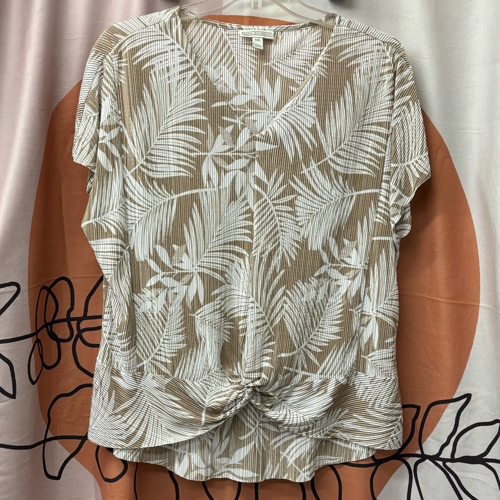 Dana Buchman silky feel palm leaf top with twist front, XXL